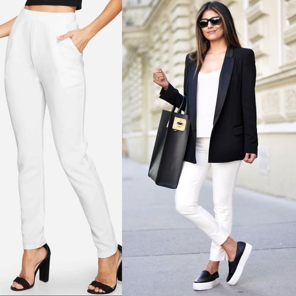 Tailored skinny cut pants pockets highrise navy - Picture 3 of 7